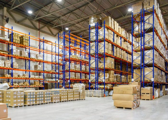 Blue and orange warehouse pallet racking system - SAS Midwest